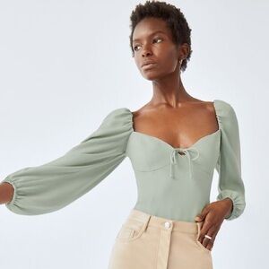 Aritzia Wilfred Novella Blouse - Soft Pale Green Crepe Long Sleeve Top